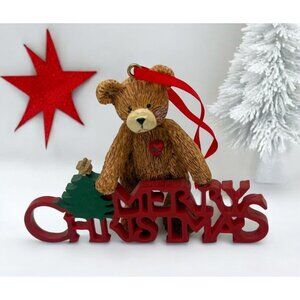 Kurt S Adler Holly Bearies Merry Christmas Bear Ornament with Tree Accent